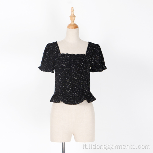 Top manica grida casual in pizzo chiffon a pois da donna